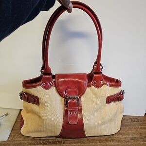 Apple Red on Cream Canvas Satchel Bag